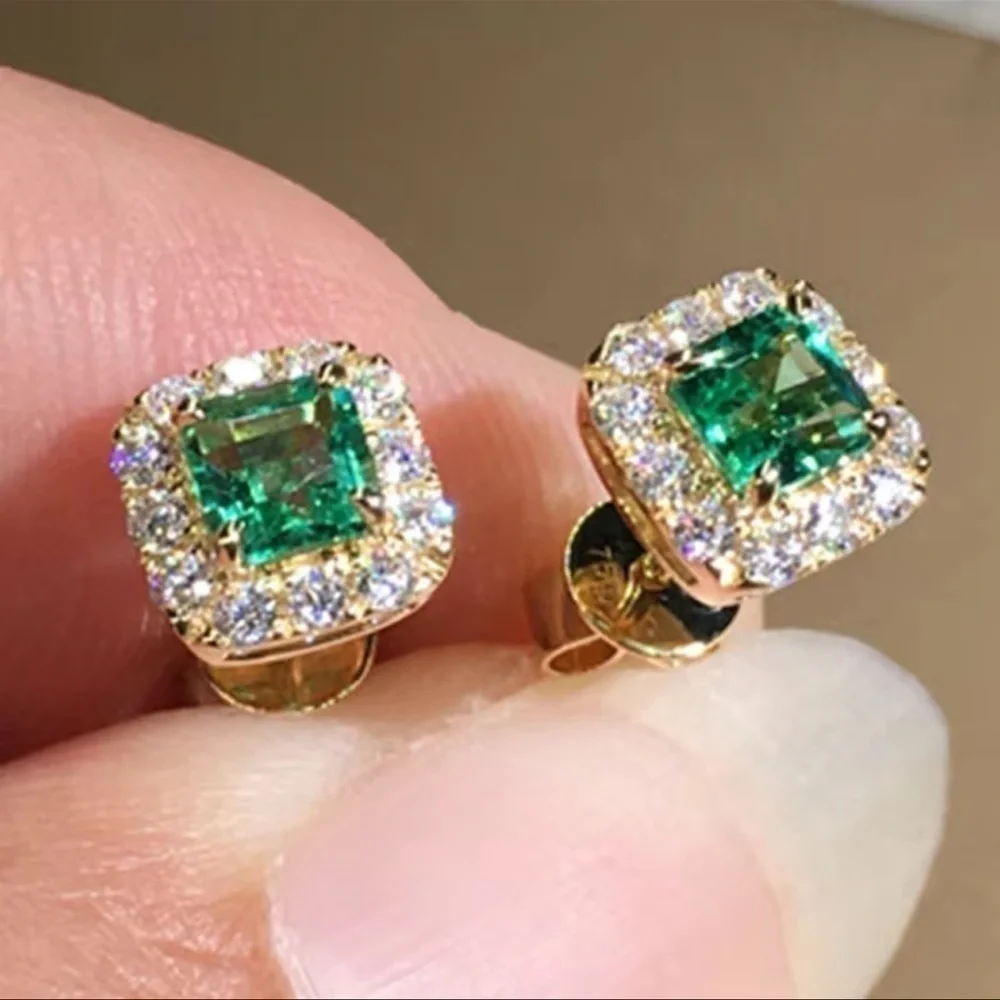 Vintage Emerald Cubic Zirconia Earrings - Picture 5 of 7